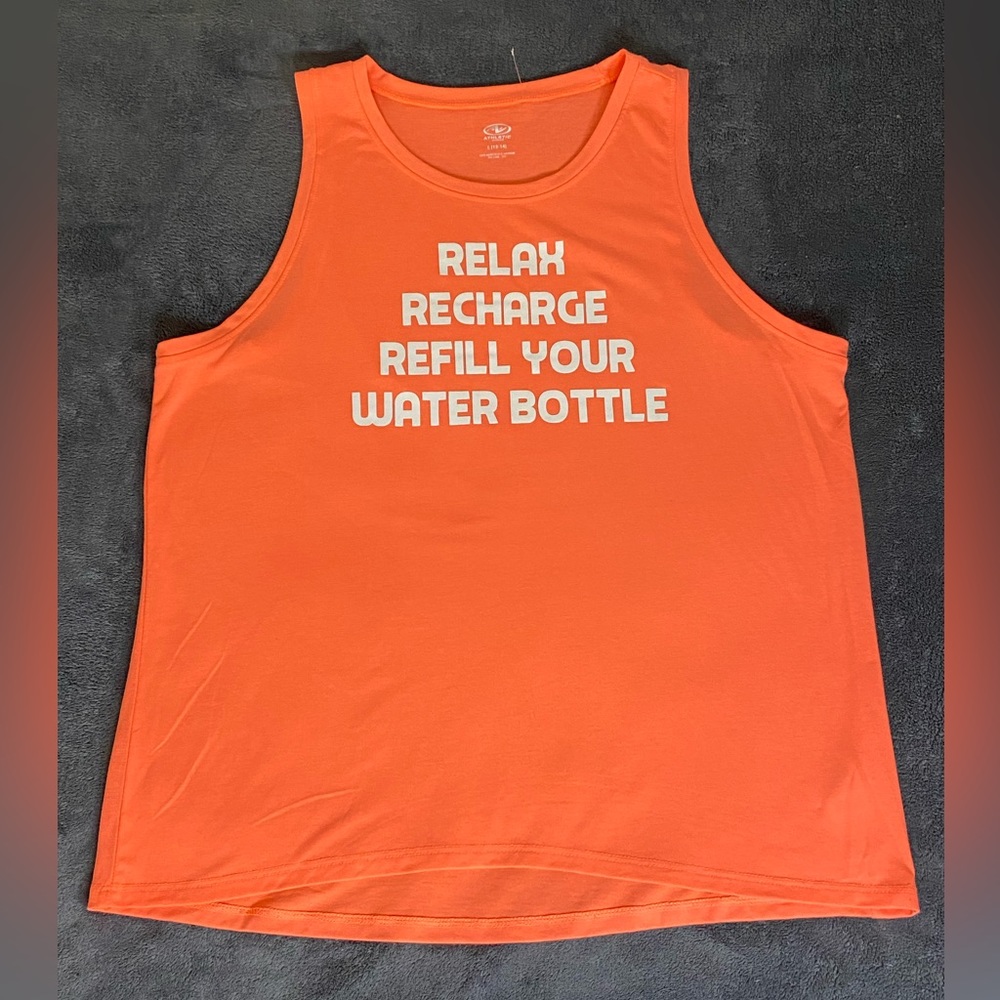 👚 Relax, Recharge Fill Your Water Bottle Workout Tank - Salmon Pink- Size Large